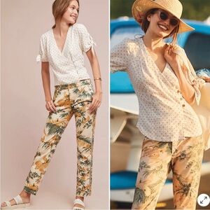Chino by Anthropologie Relaxed Printed Chino Trousers Tropical Birds sz 28